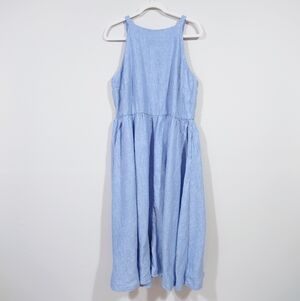 Lands’ End Linen Dress Women Size L  Sleeveless Summer Light Blue